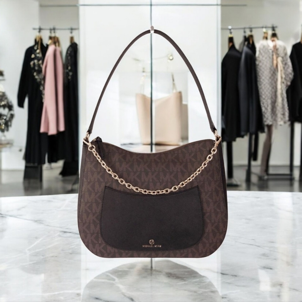 Michael Kors Eden Signature Logo Hobo Bag - Brown/Black **NWOT** *FAST SHIPPING*
